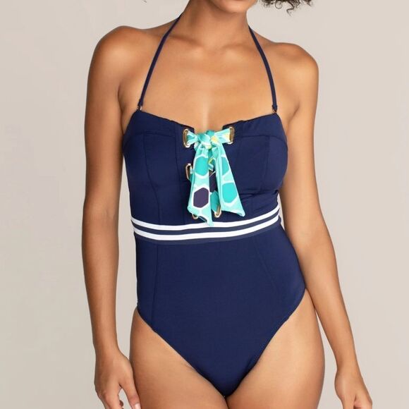🆕️Trina Turk MADE IN THE SHADE BANDEAU ONE PIECE SWIMSUIT Sz 6 - Picture 1 of 16